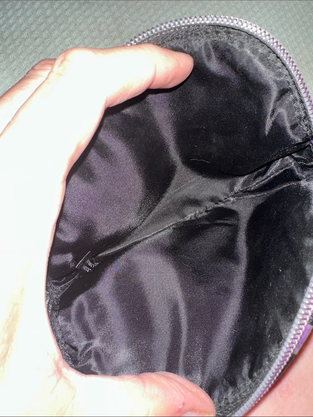 Victoria's Secret Black Cosmetic Bag with Purple Script & Dots like new
